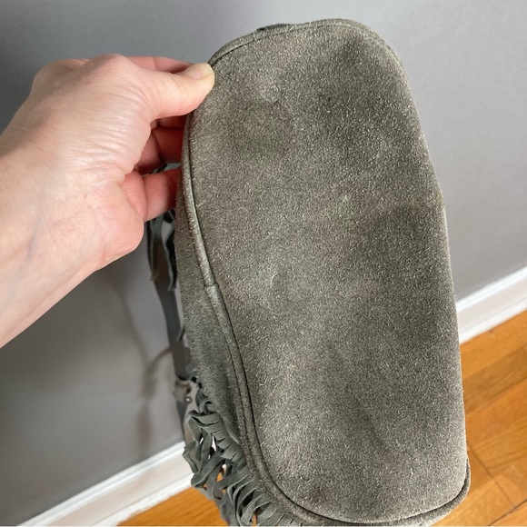 Patricia Nash Bronte Gray Suede Bohemian Drawstring Bucket Bag fringe - Picture 16 of 16